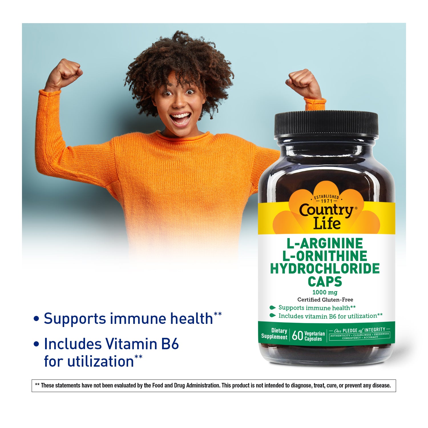 L-Arginine + L-Ornithine + Hydrochloride Caps, 1000mg media carousel view 4