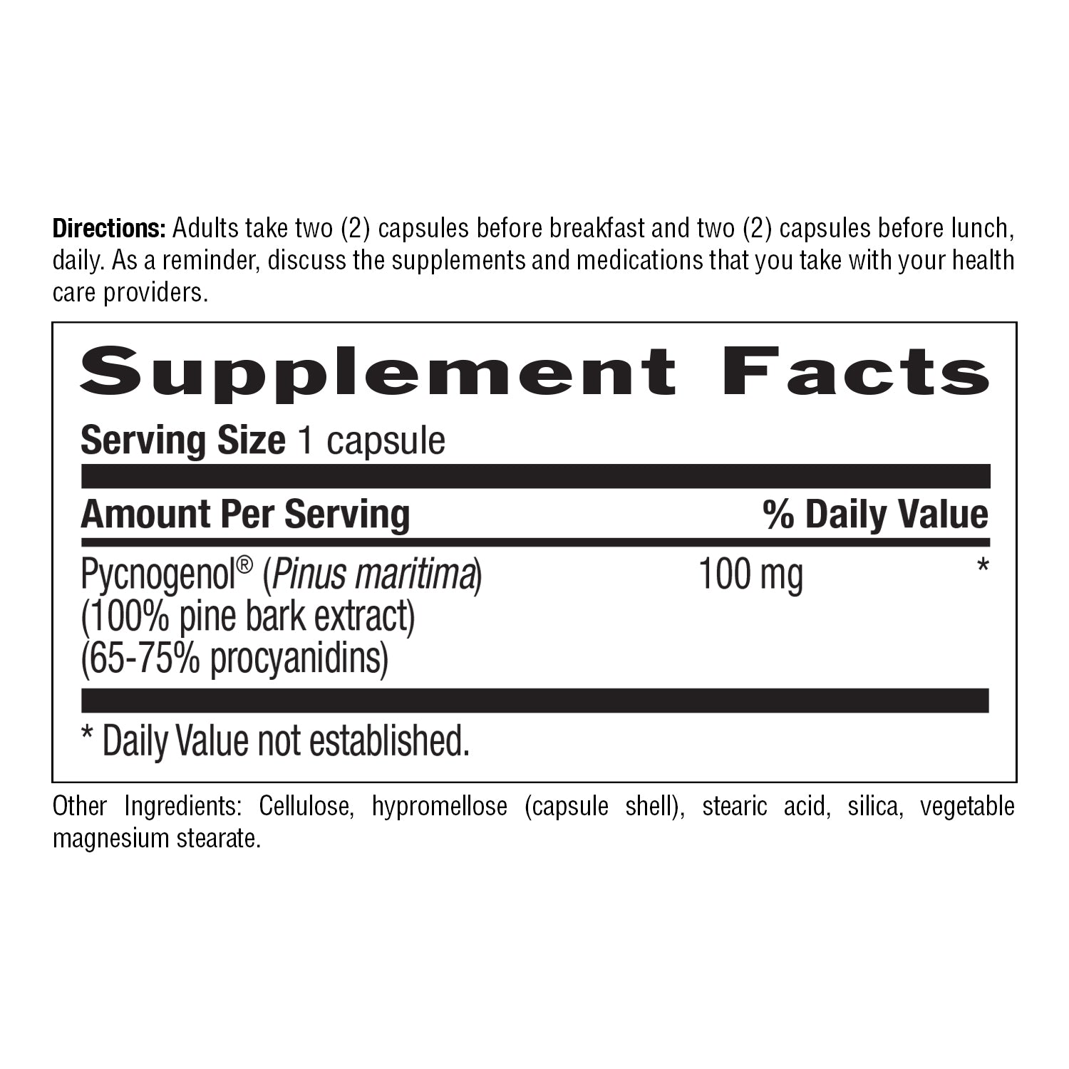 Supplement Facts for Pycnogenol 100 MG 30 Vegan Capsules media carousel view 6