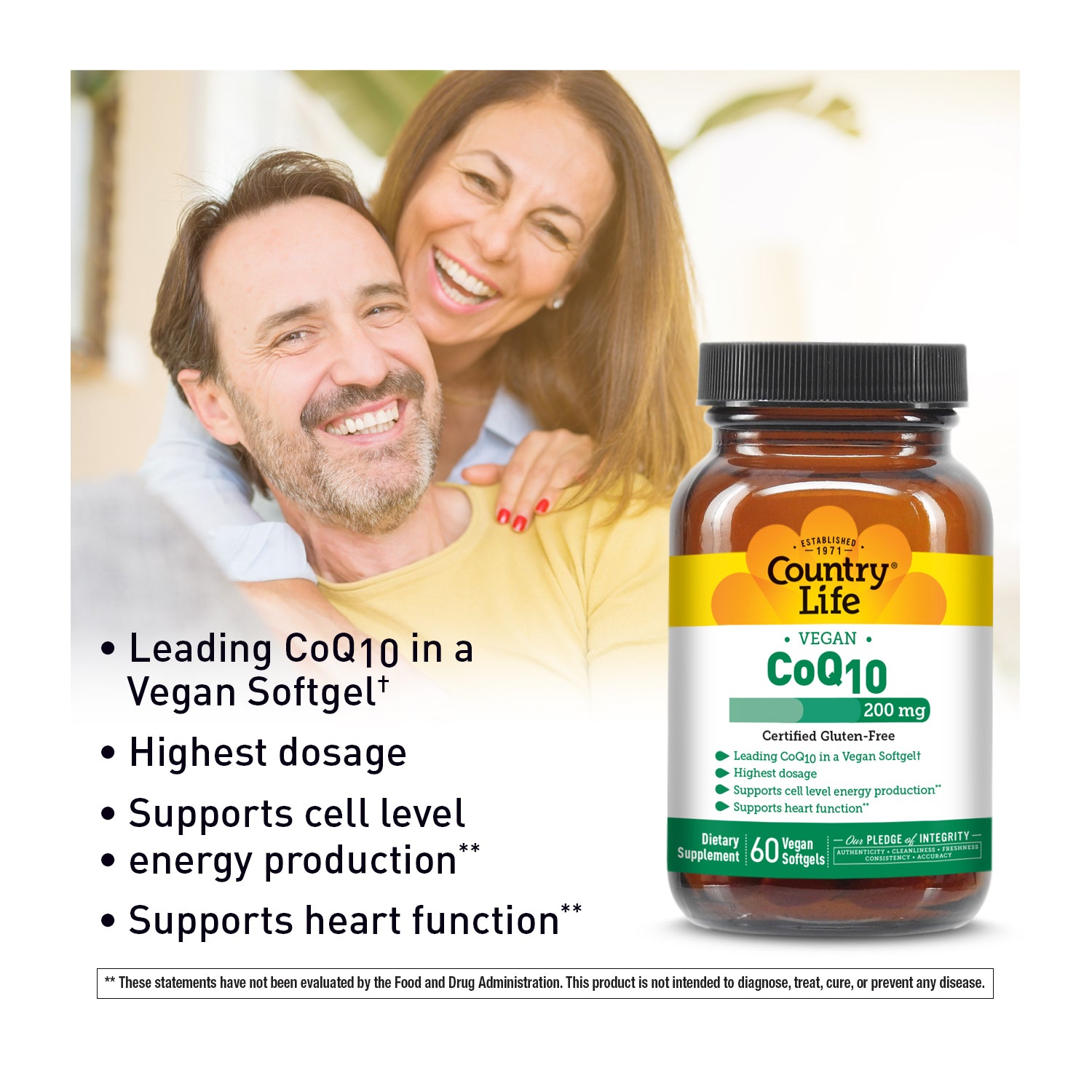 Vegan CoQ10 200 MG with man and women in back media carousel view 3