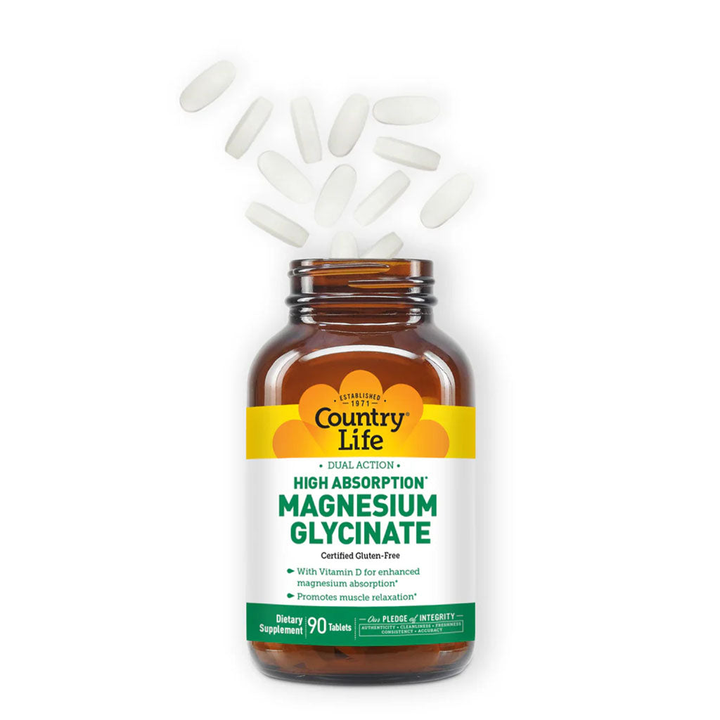 Magnesium supports muscle function, blood sugar, and pressure. Magnesium glycinate is a highly absorbable form that aids protein, bone, and DNA production.