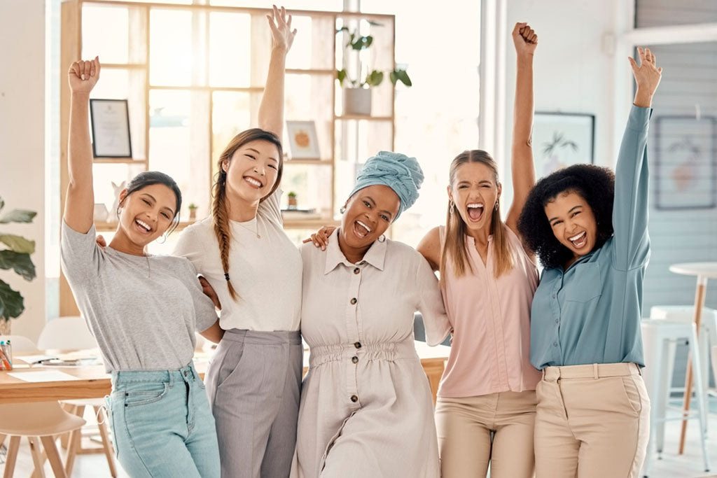 group of women cheer