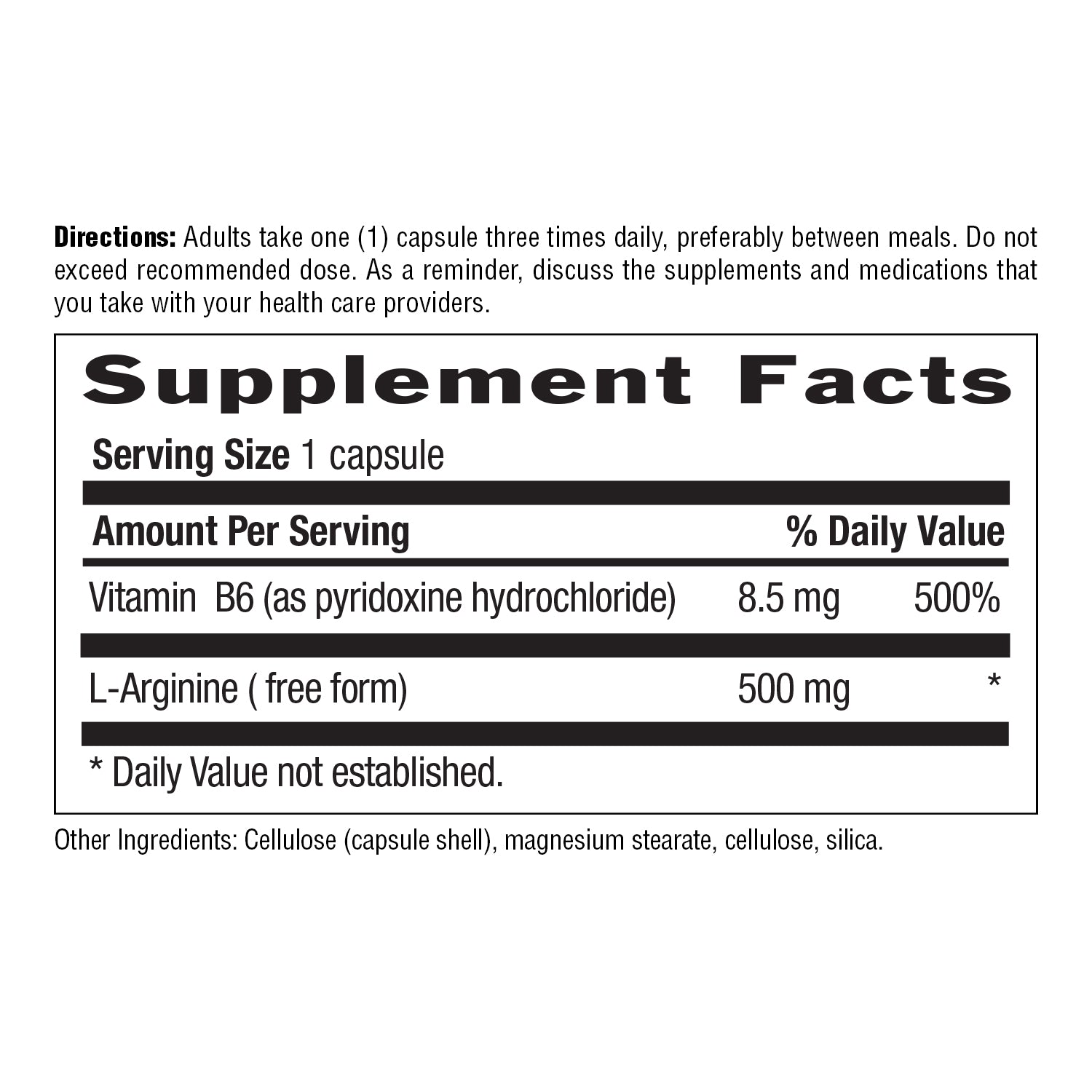 Supplement Facts for L-Arginine 500MG