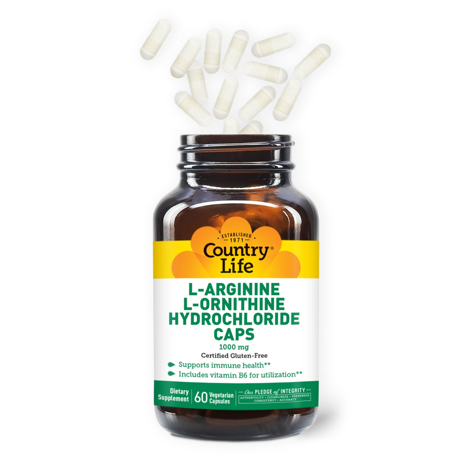 L-Arginine + L-Ornithine + Hydrochloride Caps, 1000mg Country Life Vitamins L-Arginine + L-Ornithine + Hydrochloride Caps, 1000mg Country Life Vitamins