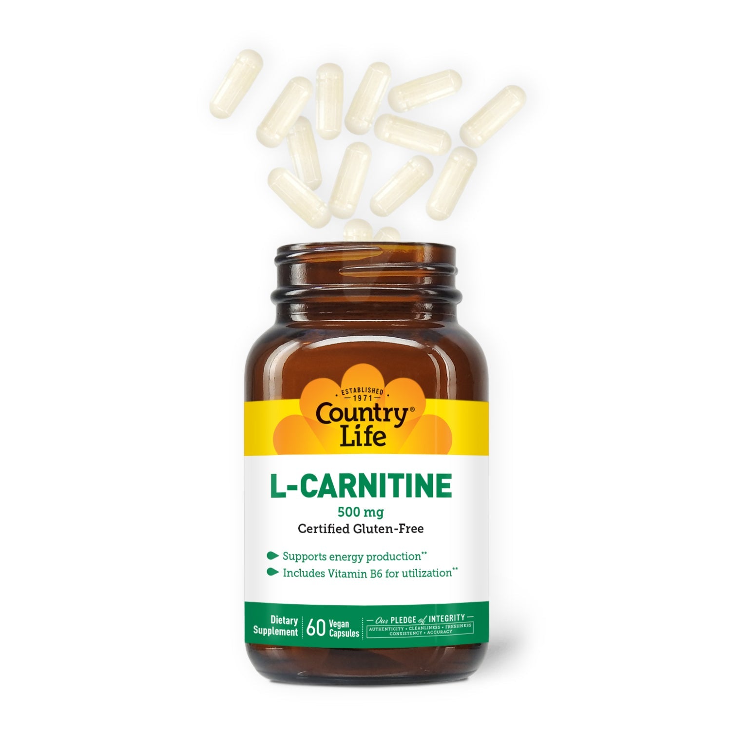 Country Life L-Carnitine Caps 500 mg - 60 Vegetarian Capsules Country Life L-Carnitine Caps 500 mg - 60 Vegetarian Capsules