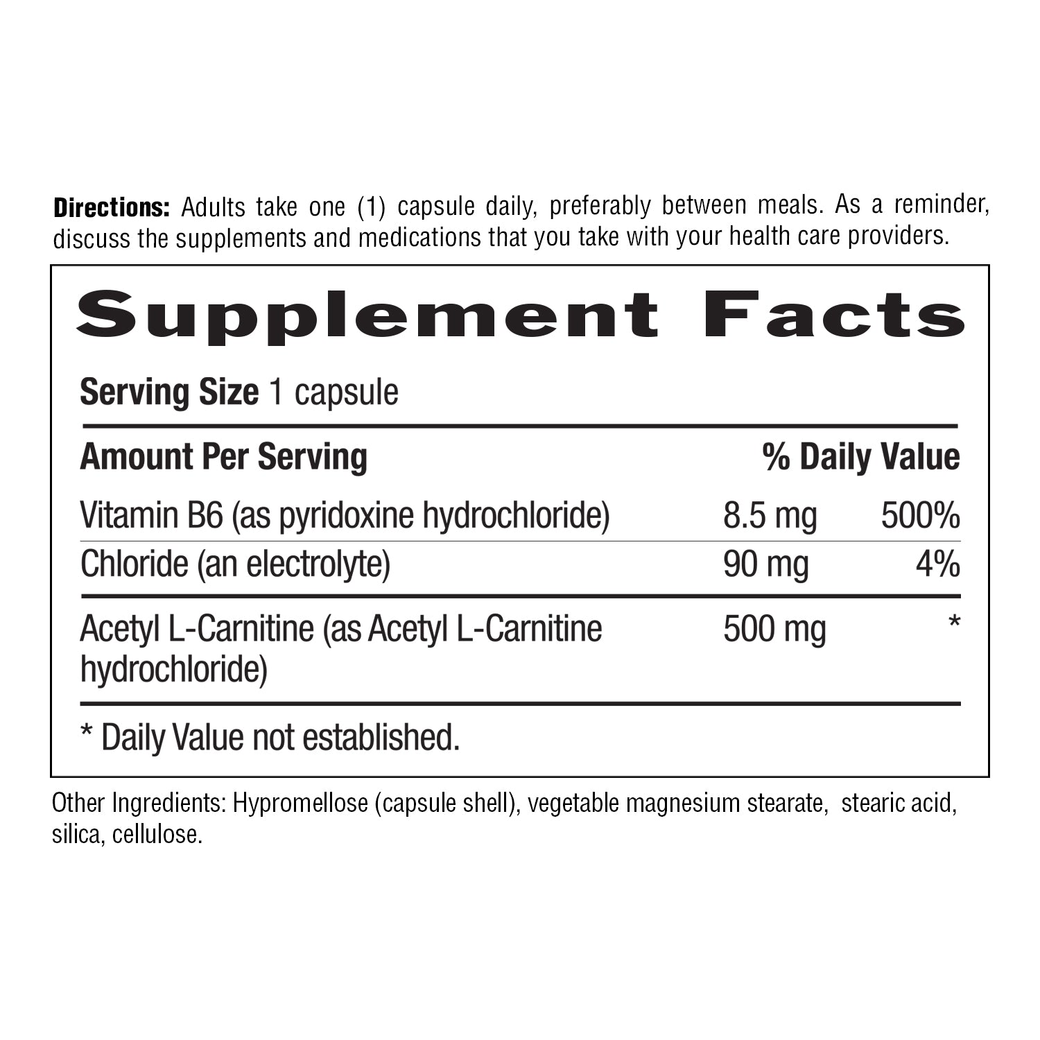 Supplement Facts for Acetyl L Carnitine