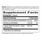 Supplement Facts for L-Lysine 500 MG 100 Vegan Capsules