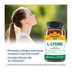 L-Lysine 1,000 MG bottle 100 Tablets with woman outside 