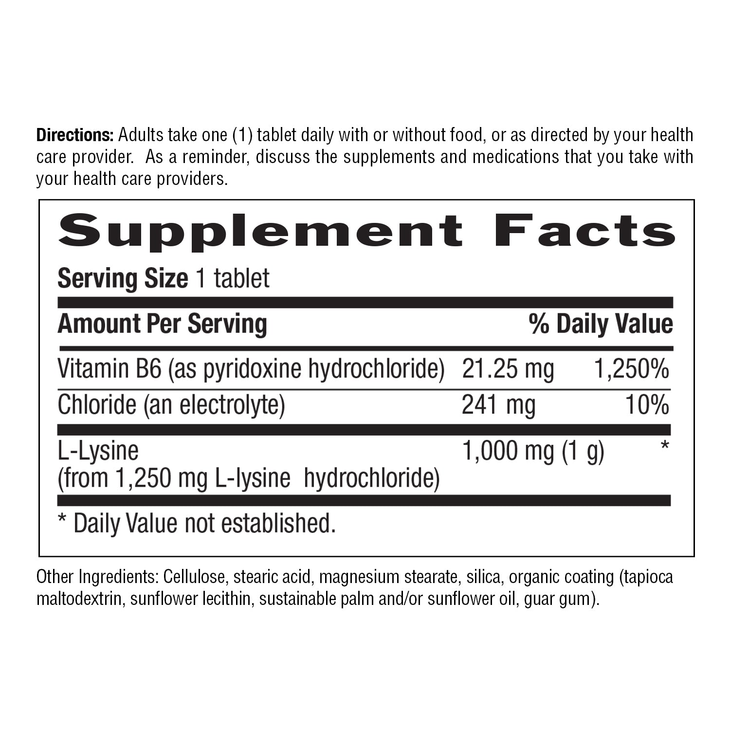 Supplement Facts for L-Lysine 1,000 MG  media carousel view 6