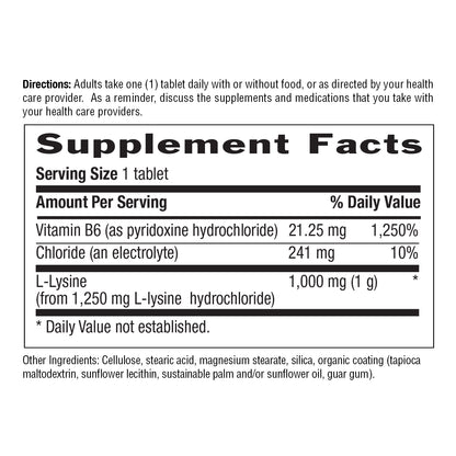 Supplement Facts for L-Lysine 1,000 MG 