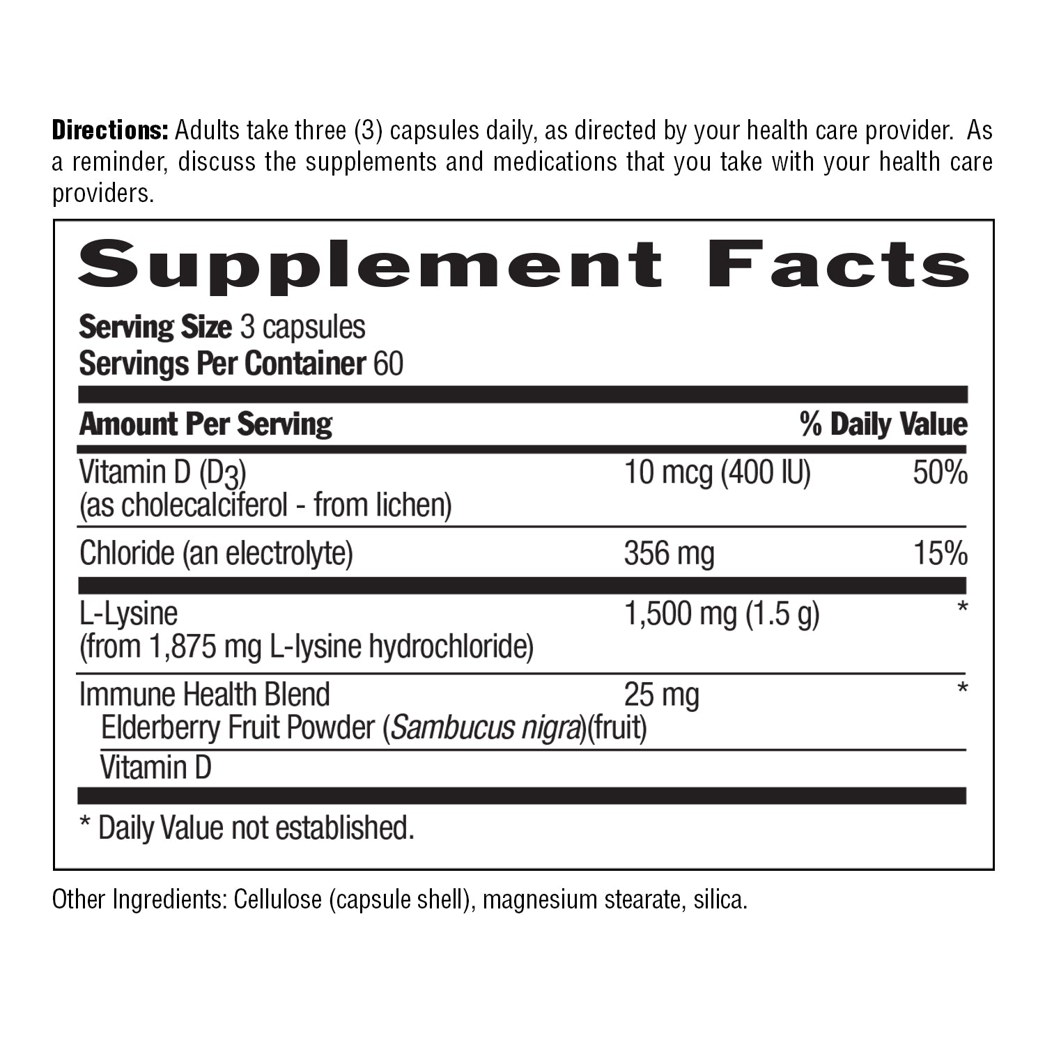 Supplement Facts for L-Lysine Advanced 1,500 mg 180 Vegan Capsules