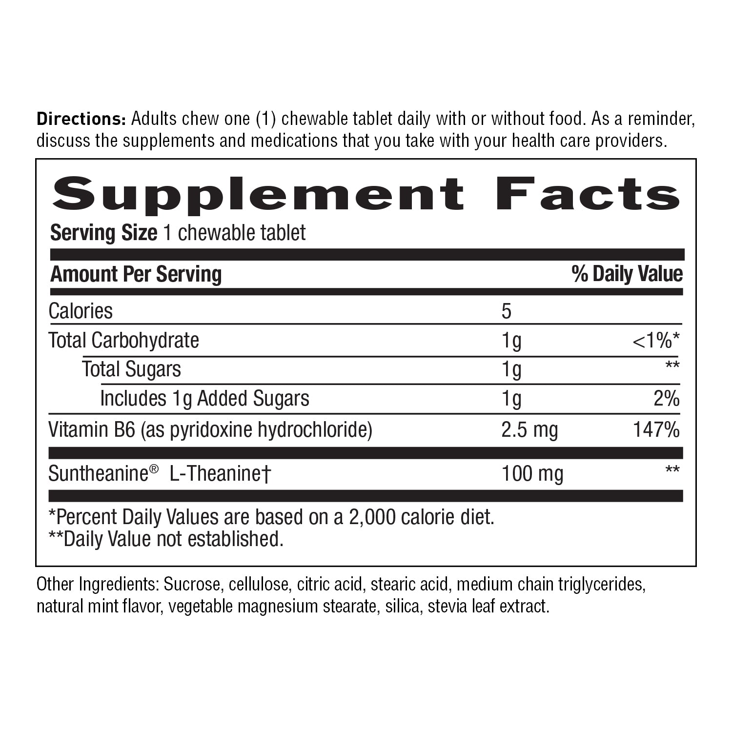 Supplement facts for Fast Acting L-Theanine 100MG 
