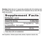 Supplement facts for Quercetin + D3 bottle 90 Vegetarian capsules