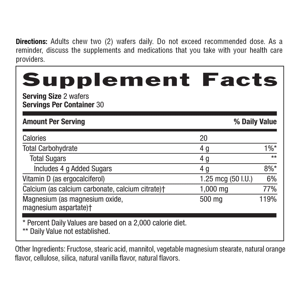 Supplement Facts for Chewable Cal-Snack Calcium Magnesium 1000 MG 60 Count