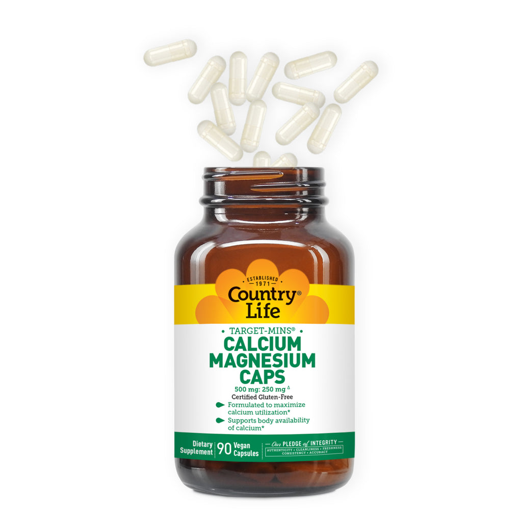 Target Mins Calcium Magnesium Caps 90 Count with capsules coming out of the top 