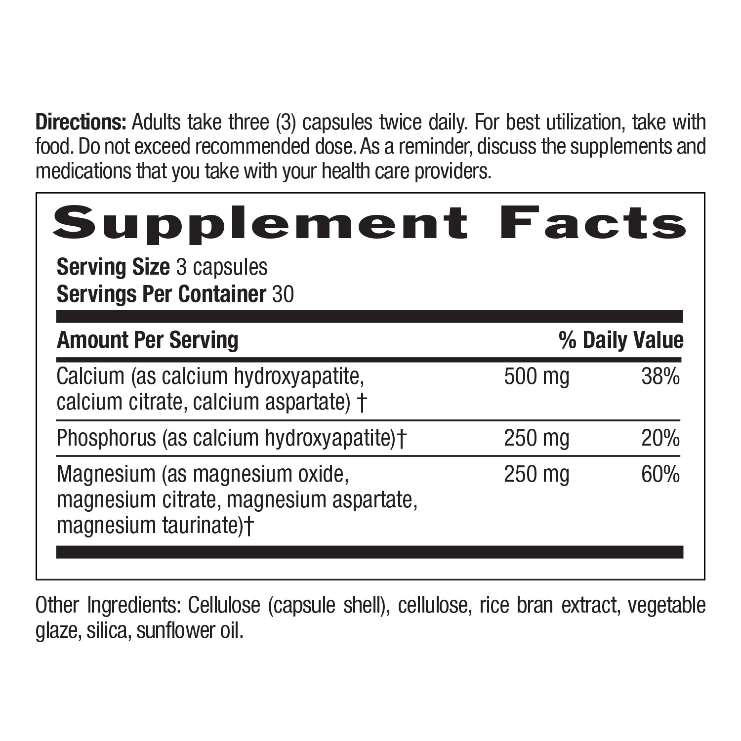 Supplement Facts for Target Mins Calcium Magnesium Caps 90 Count