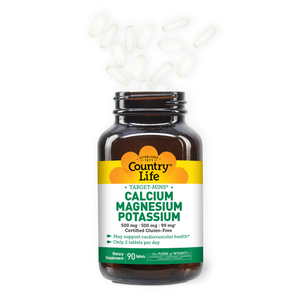 Target-Mins Calcium Magnesium Potassium 90 count with tablets coming out of the top