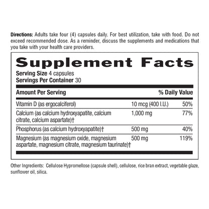 Supplement facts for Target Mins Calcium Magnesium 120 count