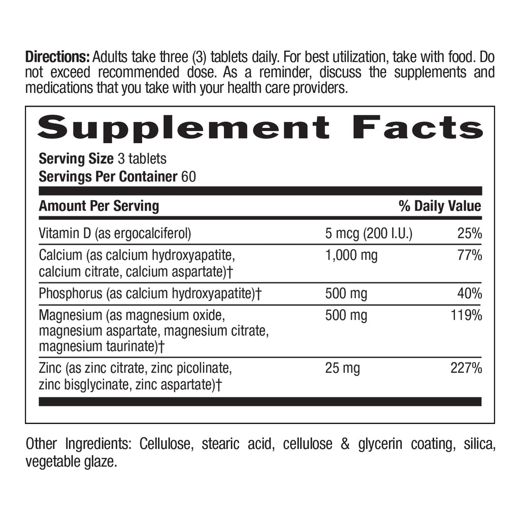 Supplement facts for Target Mins Calcium Magnesium Zinc with Vitamin D
