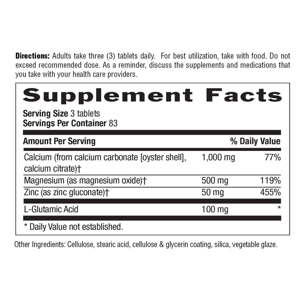 Supplement Facts for Calcium Magnesium Zinc 