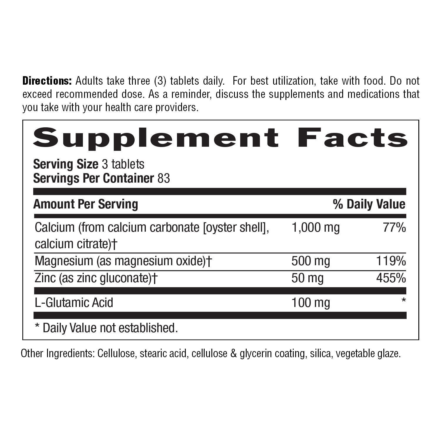 Supplement Facts for Calcium Magnesium Zinc 