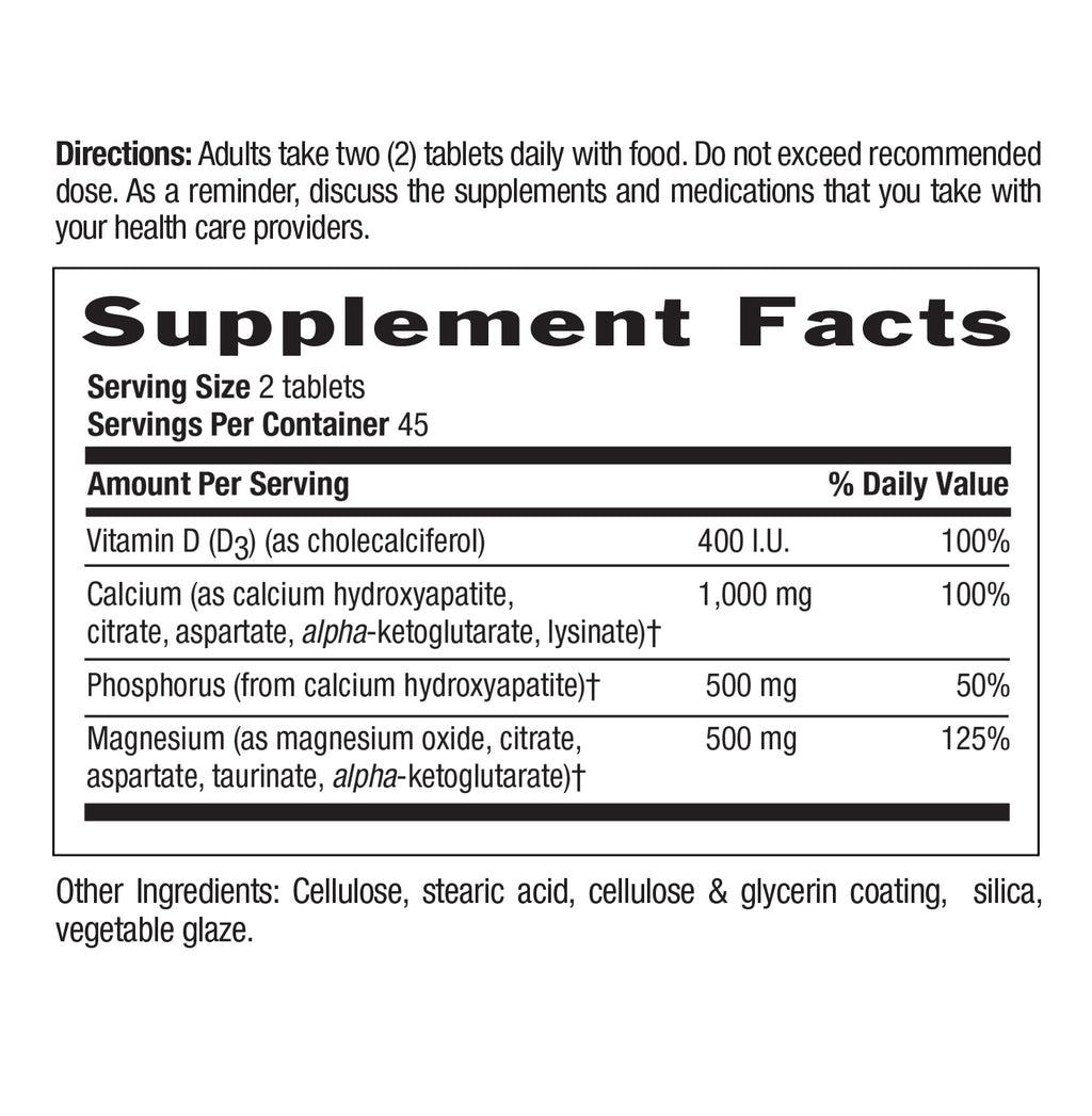 Supplement Facts for Target Mins Calcium Magnesium Complex with Vitamin D3 90 count