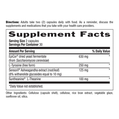 Supplement facts label with detailed nutritional information on a white background