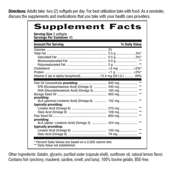 Supplement facts label with detailed nutritional information on a white background