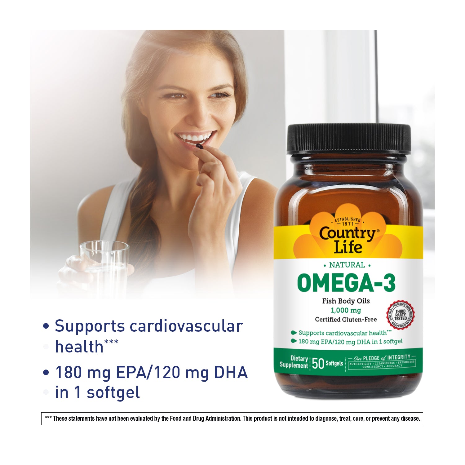 Omega 3 Fish Oil 1000 mg Country Life Vitamins