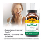 Country Life Omega-3 supplement bottle with a woman in the background