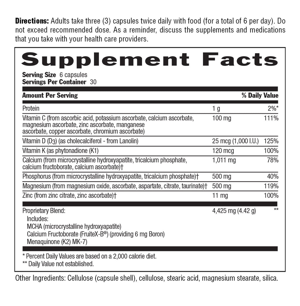Supplement facts for Bone Solid