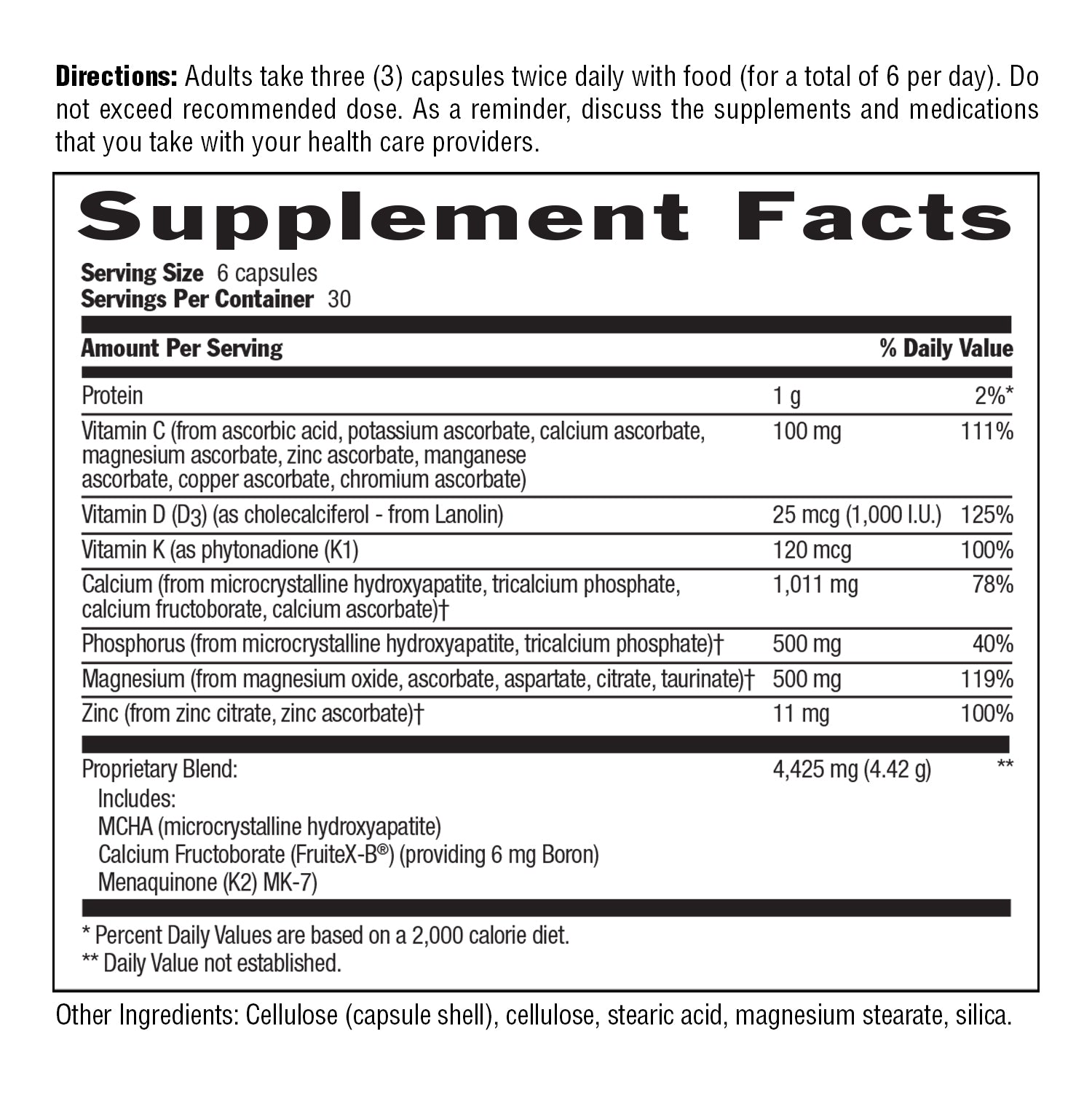 Supplement facts for Bone Solid 