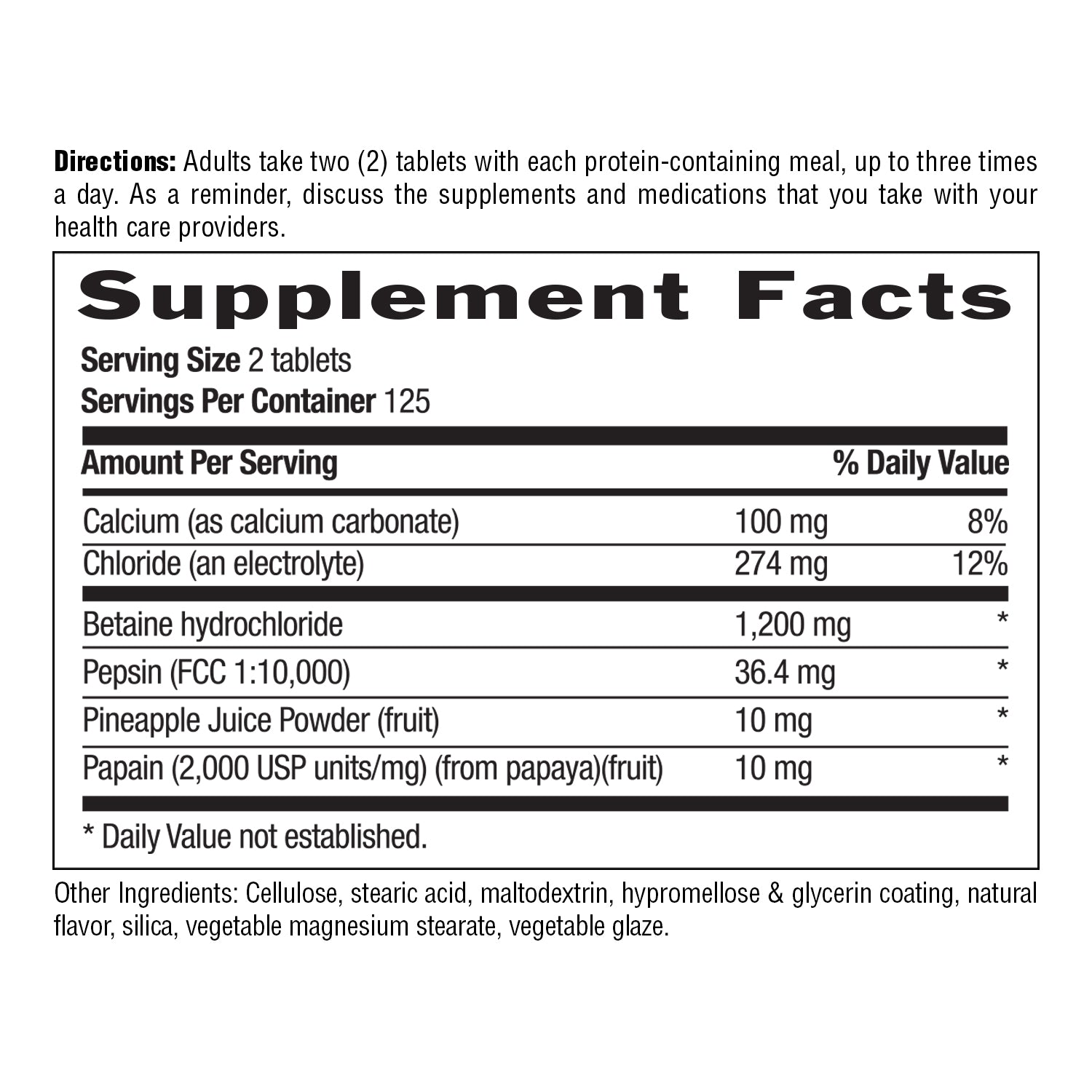 Supplement facts label with detailed nutritional information on a white background