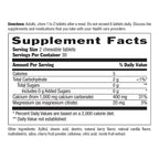 Supplement facts label for chewable tablets with nutritional information.