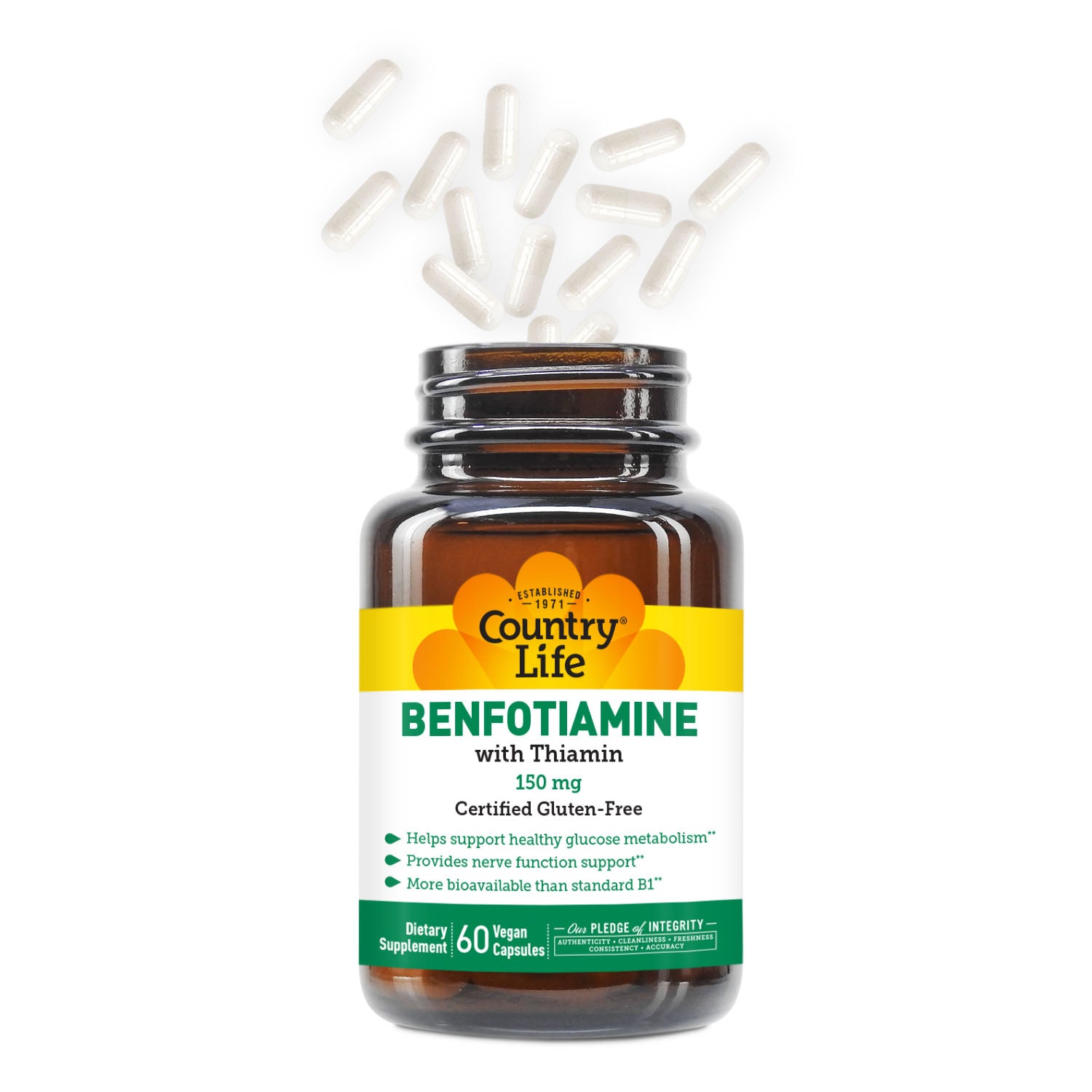 Benfotiamine with Thiamin 150 mg certified gluten-free - helps support healthy glucose metabolism. provides nerve function support. more bioavailable than standard b1. media carousel view 3