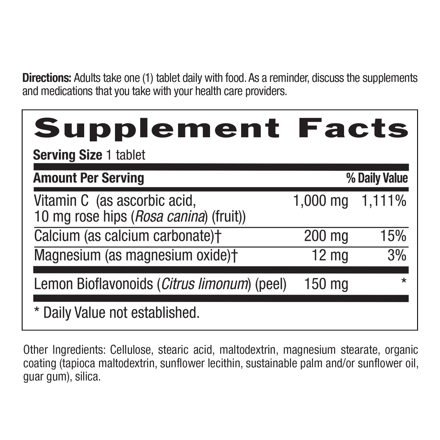 Supplement facts label with detailed nutritional information on a white background