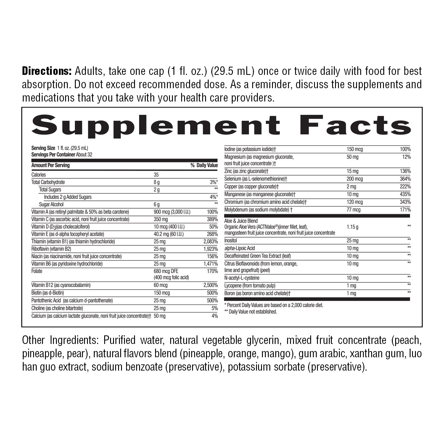 Food Based Liquid Multivitamin and Mineral Complex