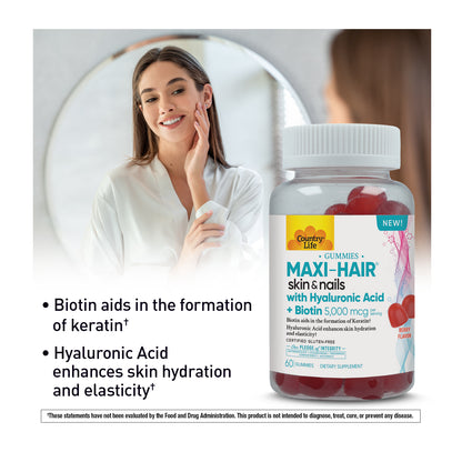 Supplement bottle with a woman in a white shirt and a mirror in the background