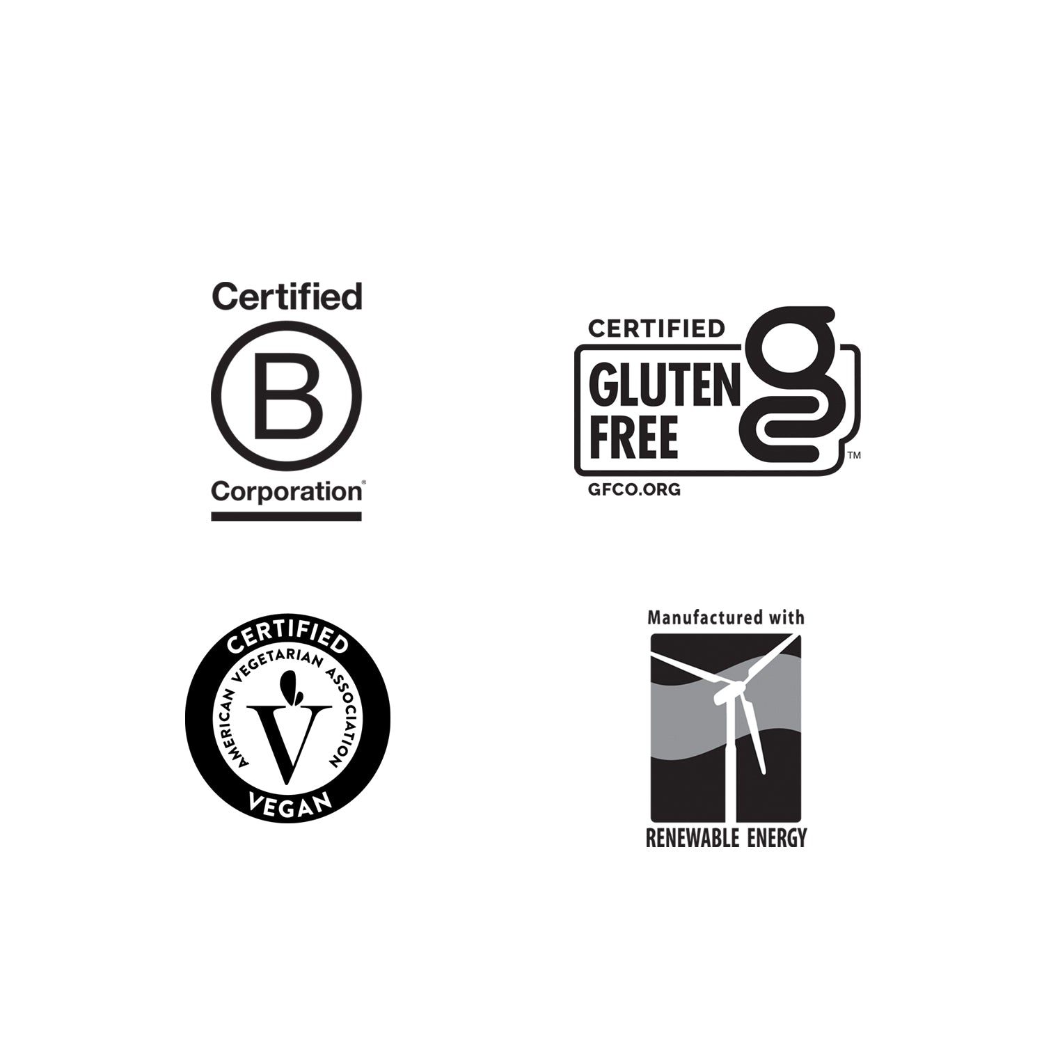Collection of certification logos on a white background